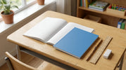  A4 and A5 exercise books compared on a school desk