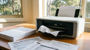 Printer with a paper jam caused by a paper-feed problem