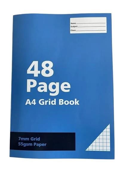 A4 Math Grid Book 55gsm 7mm 48 page ( Buy in Multiples of 12 )